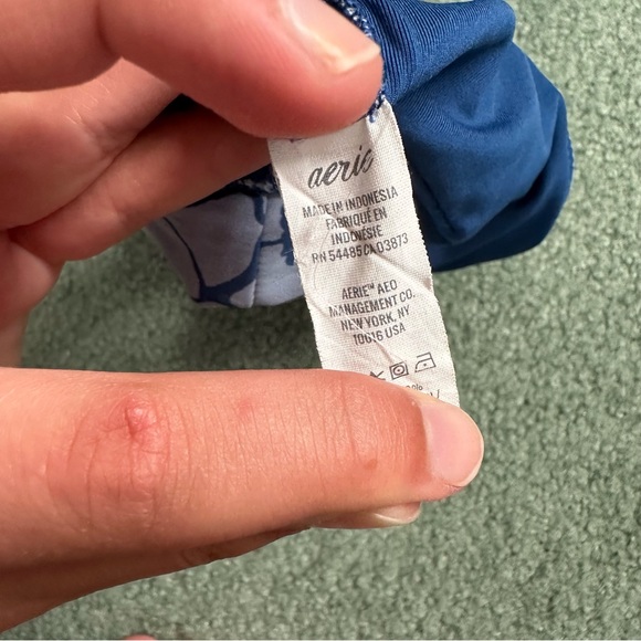 Aerie Printed Keyhole Tie Wide Strap Scoop Bikini Top Blue Floral - Picture 5 of 6